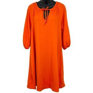 Anthropologie Anais Tunic Shift Dress Womens Small Orange Keyhole Puff Sleeve